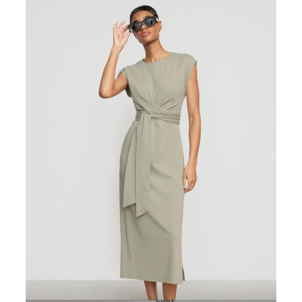 MODERN CITIZEN Organic Eco Cotton Fei-Tie Sage Minimalist Midi Dress Size XL